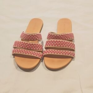 Rothy's 3 band pink and cream slides sandals 6